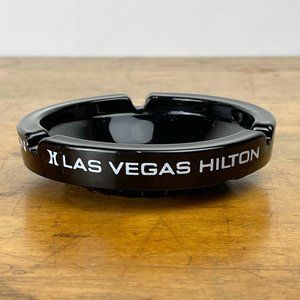 Vintage Midcentury MCM Las Vegas Hilton Black Glass Ashtray